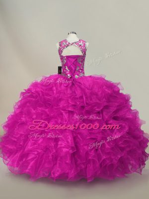 Decent Organza Sleeveless Floor Length Ball Gown Prom Dress and Ruffles and Sequins