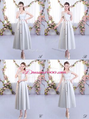 Ideal Silver Sleeveless Appliques Tea Length Court Dresses for Sweet 16