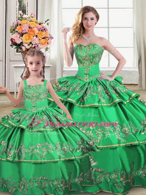 Glorious Green Sleeveless Floor Length Ruffled Layers Lace Up 15th Birthday Dress