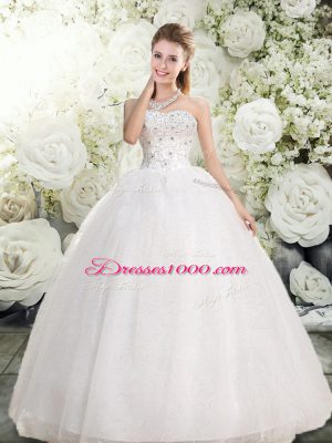 Sumptuous White Sweetheart Lace Up Beading Wedding Dress Sleeveless