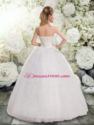 Sumptuous White Sweetheart Lace Up Beading Wedding Dress Sleeveless