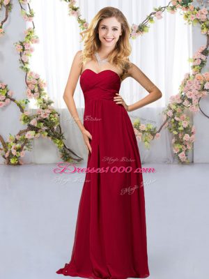 Floor Length Wine Red Wedding Guest Dresses Sweetheart Sleeveless Criss Cross