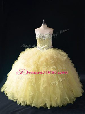 Tulle Sweetheart Sleeveless Lace Up Ruffles Sweet 16 Dresses in Gold