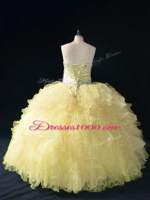 Tulle Sweetheart Sleeveless Lace Up Ruffles Sweet 16 Dresses in Gold