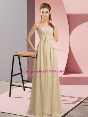 Chiffon Sleeveless Floor Length High School Pageant Dress and Beading and Ruching