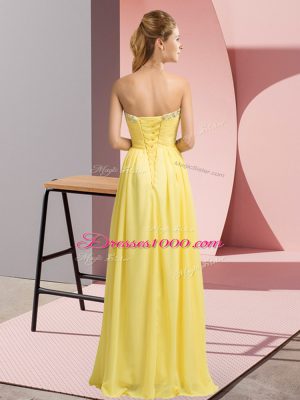 Chiffon Sleeveless Floor Length High School Pageant Dress and Beading and Ruching