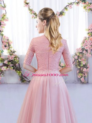 Extravagant High-neck Half Sleeves Zipper Dama Dress Pink Tulle