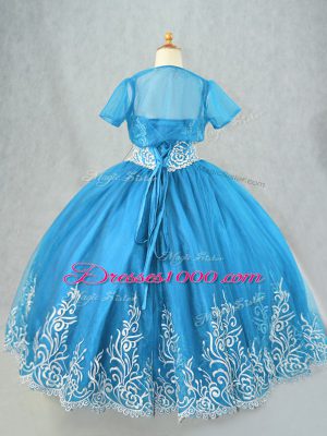 Ball Gowns Little Girl Pageant Gowns Baby Blue Spaghetti Straps Tulle Sleeveless Floor Length Lace Up