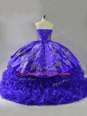 Delicate Sleeveless Brush Train Embroidery and Ruffles Lace Up 15 Quinceanera Dress