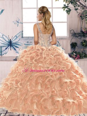 Floor Length Lace Up Quinceanera Dresses Purple for Military Ball and Sweet 16 and Quinceanera with Beading and Ruffles