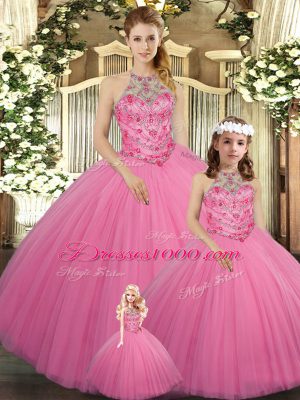 Hot Selling Floor Length Ball Gowns Sleeveless Rose Pink Sweet 16 Dresses Lace Up