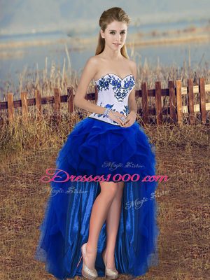 Dynamic Royal Blue Sweetheart Neckline Embroidery and Ruffles and Bowknot Vestidos de Quinceanera Sleeveless Lace Up