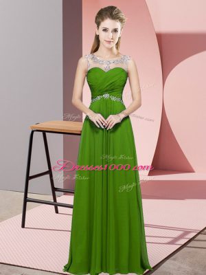 Unique Floor Length Backless Green for Prom and Party and Military Ball with Beading