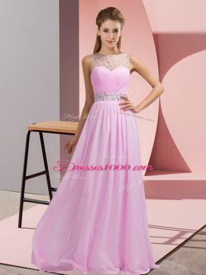 Pink Empire Scoop Sleeveless Chiffon Floor Length Backless Beading Prom Dresses
