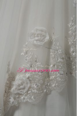 Glittering White Sleeveless Court Train Beading and Lace and Hand Made Flower Bridal Gown