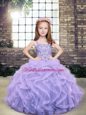 Fashion Floor Length Ball Gowns Sleeveless Lavender Little Girl Pageant Dress Lace Up