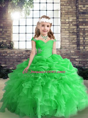 Green Sleeveless Organza Lace Up Glitz Pageant Dress for Party and Wedding Party