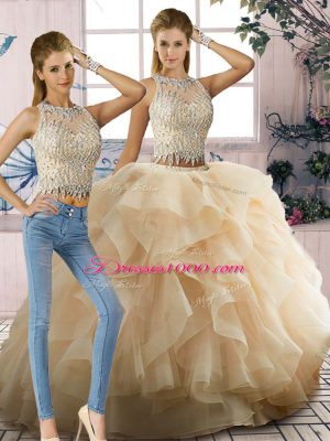 Colorful Tulle Sleeveless Floor Length Vestidos de Quinceanera and Beading and Ruffles