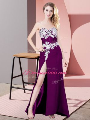 Chiffon Sweetheart Sleeveless Zipper Lace and Appliques Homecoming Dress in Eggplant Purple