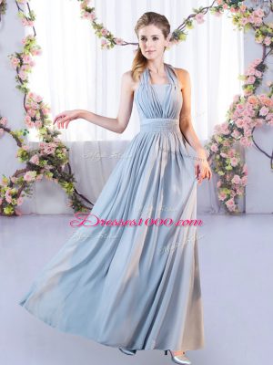 Inexpensive Grey Empire Belt Wedding Party Dress Lace Up Chiffon Sleeveless Floor Length
