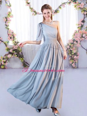 Inexpensive Grey Empire Belt Wedding Party Dress Lace Up Chiffon Sleeveless Floor Length