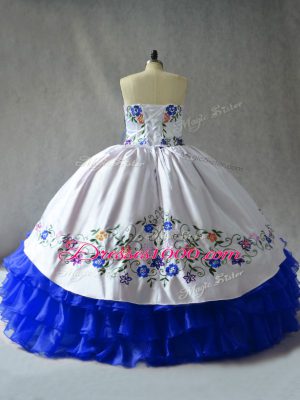 Royal Blue Organza Lace Up Sweetheart Sleeveless 15th Birthday Dress Embroidery and Ruffled Layers