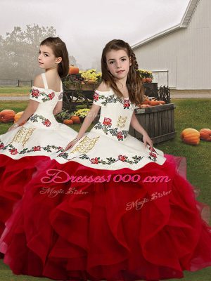 Edgy White And Red Sleeveless Tulle Lace Up Quinceanera Dresses for Military Ball and Sweet 16 and Quinceanera