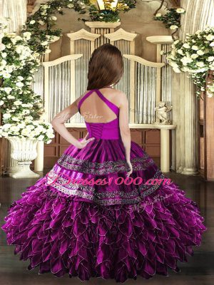 New Style Straps Sleeveless Lace Up Child Pageant Dress Purple Organza