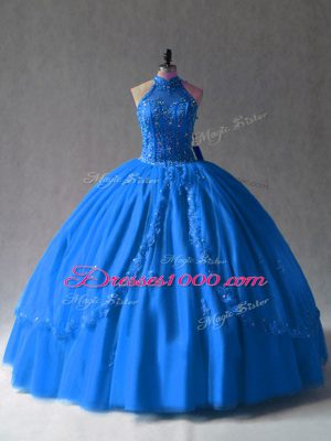 Delicate Royal Blue Ball Gowns Beading and Appliques Quinceanera Dresses Side Zipper Tulle Sleeveless Floor Length