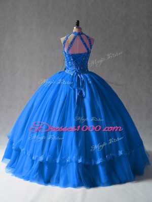 Delicate Royal Blue Ball Gowns Beading and Appliques Quinceanera Dresses Side Zipper Tulle Sleeveless Floor Length