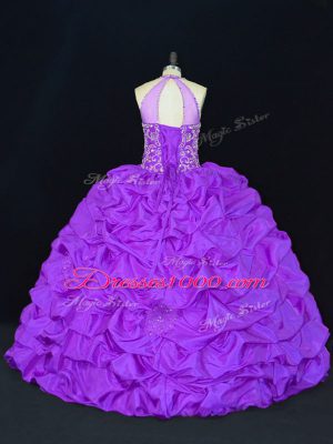 Best Selling High-neck Sleeveless Lace Up Quinceanera Gowns Purple
