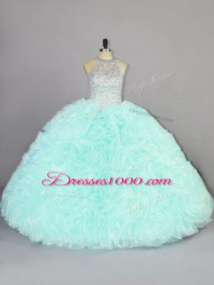 Delicate Floor Length Lace Up Sweet 16 Dresses Apple Green for Sweet 16 and Quinceanera with Beading and Ruffles