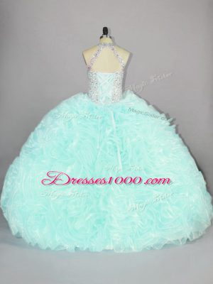 Delicate Floor Length Lace Up Sweet 16 Dresses Apple Green for Sweet 16 and Quinceanera with Beading and Ruffles