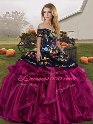 Sleeveless Lace Up Floor Length Embroidery and Ruffles Sweet 16 Quinceanera Dress
