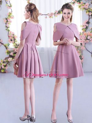 Graceful Pink Half Sleeves Ruching Mini Length Bridesmaids Dress