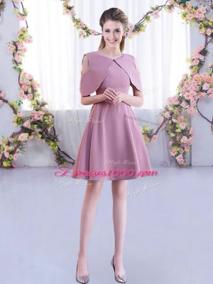 Graceful Pink Half Sleeves Ruching Mini Length Bridesmaids Dress