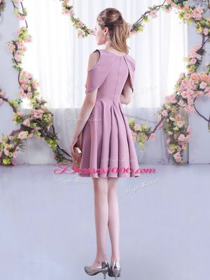 Graceful Pink Half Sleeves Ruching Mini Length Bridesmaids Dress