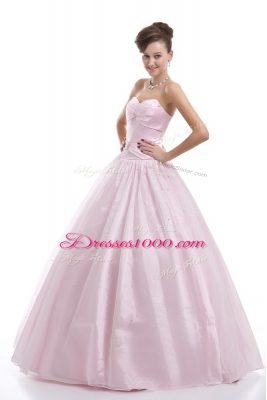 Custom Made Sweetheart Sleeveless Sweet 16 Dress Floor Length Beading Pink Organza