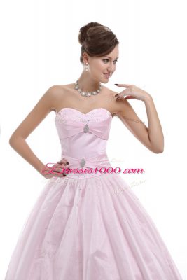 Custom Made Sweetheart Sleeveless Sweet 16 Dress Floor Length Beading Pink Organza