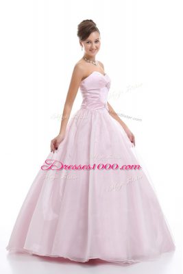 Custom Made Sweetheart Sleeveless Sweet 16 Dress Floor Length Beading Pink Organza