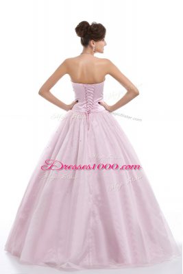 Custom Made Sweetheart Sleeveless Sweet 16 Dress Floor Length Beading Pink Organza