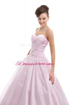 Custom Made Sweetheart Sleeveless Sweet 16 Dress Floor Length Beading Pink Organza