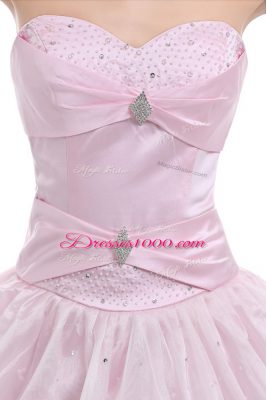 Custom Made Sweetheart Sleeveless Sweet 16 Dress Floor Length Beading Pink Organza