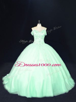 Apple Green Sleeveless Beading Lace Up Sweet 16 Dresses