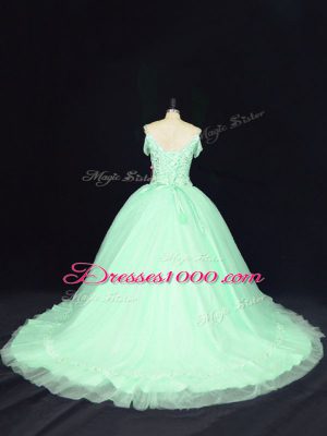 Apple Green Sleeveless Beading Lace Up Sweet 16 Dresses