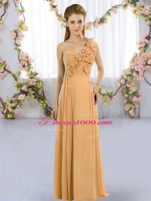 Orange Empire Chiffon One Shoulder Sleeveless Hand Made Flower Floor Length Lace Up Quinceanera Dama Dress