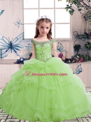 Dramatic Sleeveless Floor Length Beading and Ruffles Lace Up Custom Made with Yellow Green
