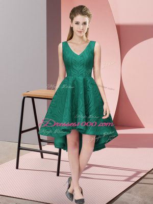 Unique Peacock Green A-line Lace Bridesmaids Dress Zipper Lace Sleeveless High Low