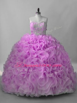 Lilac Sweetheart Lace Up Beading Quinceanera Gown Brush Train Sleeveless