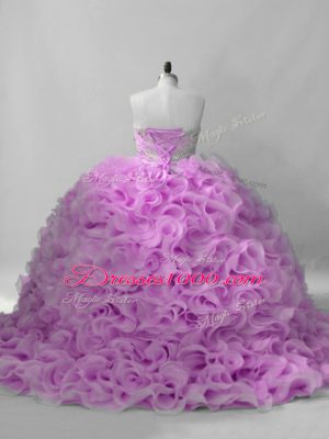 Lilac Sweetheart Lace Up Beading Quinceanera Gown Brush Train Sleeveless